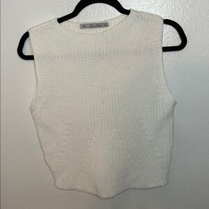 LARA KNIT White Crochet Knit Crew Neck‎ Pullover Sleeveless Sweater Preppy